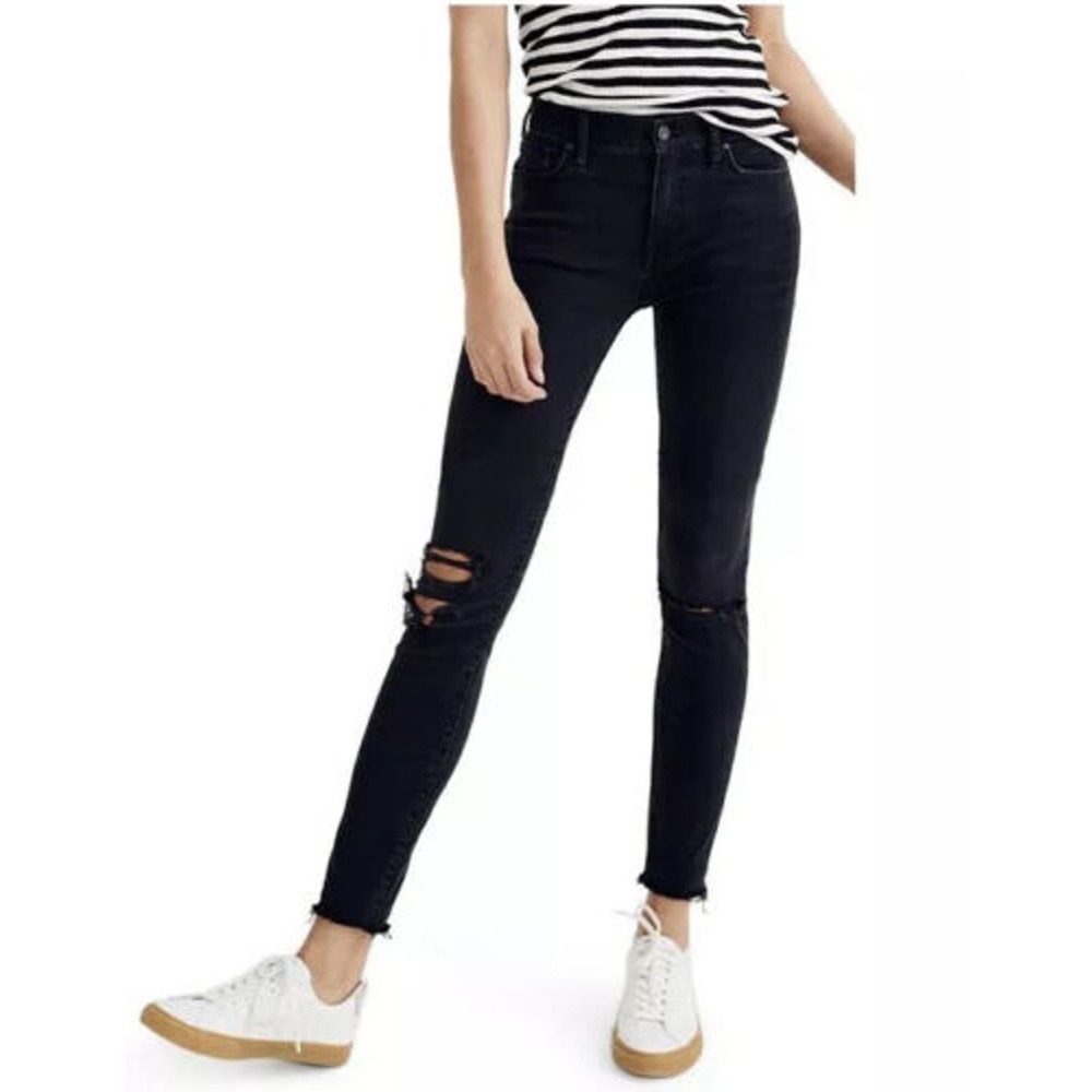 NWT Madewell 9" High Rise Skinny Jeans Sz 35 Black Sea Denim $128 Distressed